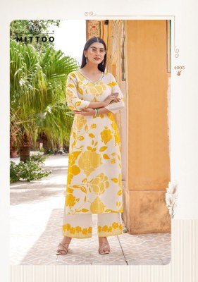 Mittoo Naisha Women   s Rayon Printed Kurti and Pants Set with Hand Embroidery Wholesale kurtis catalogs
