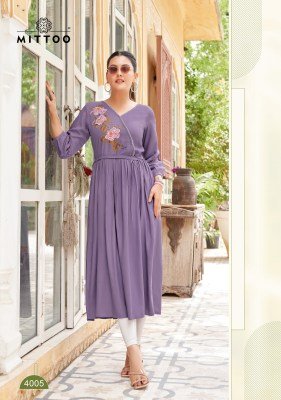 Mittoo Nora  Designer Heavy Rayon Kurti with Thread And Hand Embroidery Wholesale kurtis catalogs