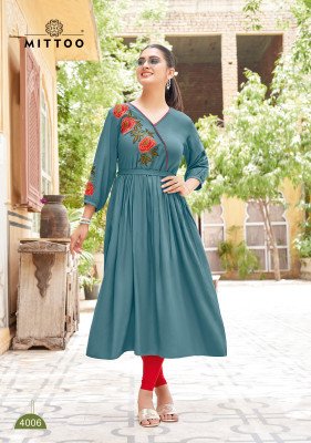 Mittoo Nora  Designer Heavy Rayon Kurti with Thread And Hand Embroidery Wholesale kurtis catalogs