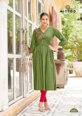 Mittoo Nora  Designer Heavy Rayon Kurti with Thread And Hand Embroidery Wholesale kurtis catalogs