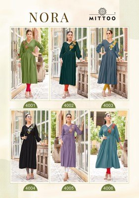 Mittoo Nora  Designer Heavy Rayon Kurti with Thread And Hand Embroidery Wholesale kurtis catalogs