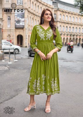 Mittoo Queen Design 6 Rayon Weaving Top with Thread And Handwork Premium Ethnic Kurti Wholesale kurtis catalogs