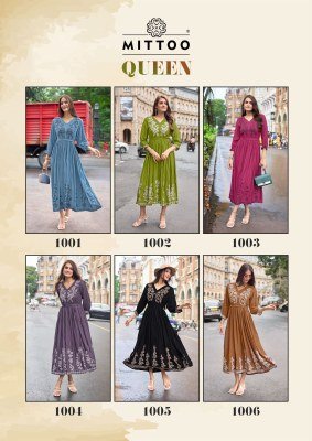 Mittoo Queen Design 6 Rayon Weaving Top with Thread And Handwork Premium Ethnic Kurti Wholesale kurtis catalogs