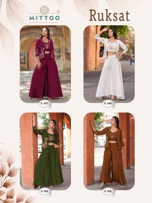 Mittoo Ruksat Mul Chanderi 3 Piece Kurti Koti Set with Bottom Indo Western