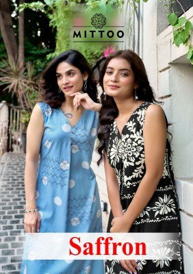 Mittoo Saffron Rayon Printed Kurti with Sleeve Design and Attached Rayon Bottom Wholesale kurtis catalogs
