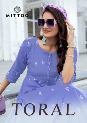 Mittoo Toral Premium Rayon Printed Top with Pocket and Handwork Bottom Whoolesale kurtis catalogs