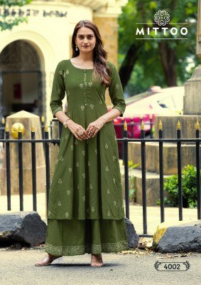 Mittoo Toral Premium Rayon Printed Top with Pocket and Handwork Bottom Whoolesale kurtis catalogs