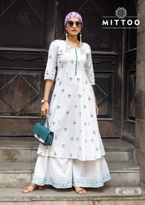 Mittoo Toral Premium Rayon Printed Top with Pocket and Handwork Bottom Whoolesale kurtis catalogs