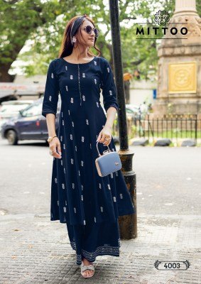 Mittoo Toral Premium Rayon Printed Top with Pocket and Handwork Bottom Whoolesale kurtis catalogs