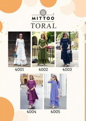 Mittoo Toral Premium Rayon Printed Top with Pocket and Handwork Bottom Whoolesale kurtis catalogs