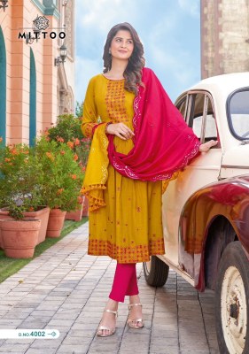 Mittoo by Antra reyon wrinkle designer readymade suit catalogue at wholesale price readymade suit catalogs