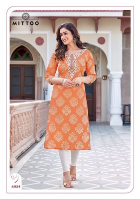 Mittoo by Bandhan vol 4 reyon printed hand embroidered kurti catalogue at wholesale price  kurtis catalogs