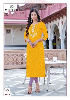 Mittoo by Bandhan vol 4 reyon printed hand embroidered kurti catalogue at wholesale price  kurtis catalogs