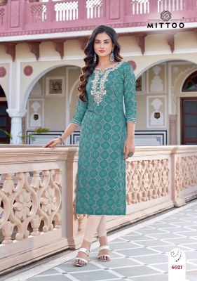 Mittoo by Bandhan vol 4 reyon printed hand embroidered kurti catalogue at wholesale price  kurtis catalogs