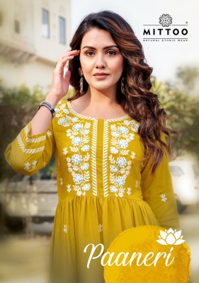 Mittoo by Paaneri rayon handwork embroidered kurti catalogue at affordable rate Mittoo Kurti catalogue 