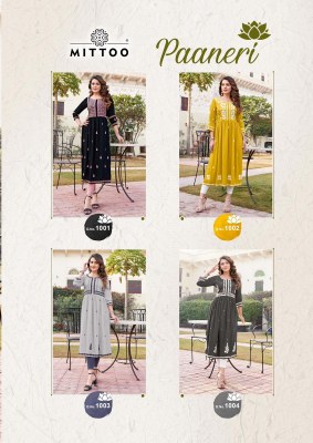 Mittoo by Paaneri rayon handwork embroidered kurti catalogue at affordable rate kurtis catalogs