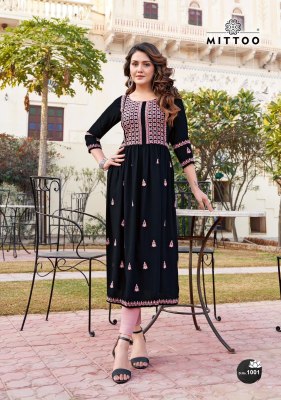 Mittoo by Paaneri rayon handwork embroidered kurti catalogue at affordable rate kurtis catalogs