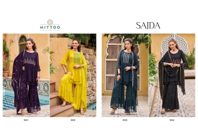 Mittoo by Sajda pure georgette handwork embroidered fancy sharara suit catalogue at low rate fancy sharara suit Catalogs