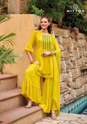 Mittoo by Sajda pure georgette handwork embroidered fancy sharara suit catalogue at low rate fancy sharara suit Catalogs
