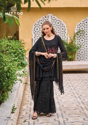 Mittoo by Sajda pure georgette handwork embroidered fancy sharara suit catalogue at low rate fancy sharara suit Catalogs