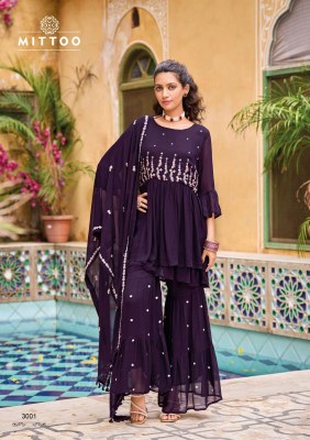Mittoo by Sajda pure georgette handwork embroidered fancy sharara suit catalogue at low rate fancy sharara suit Catalogs
