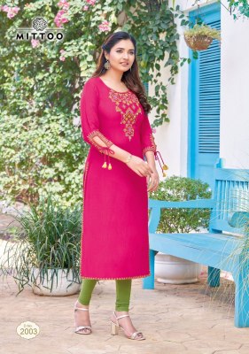 Mittoo by Styli heavy reyon embroidered kurti catalogue at affordable rate kurtis catalogs