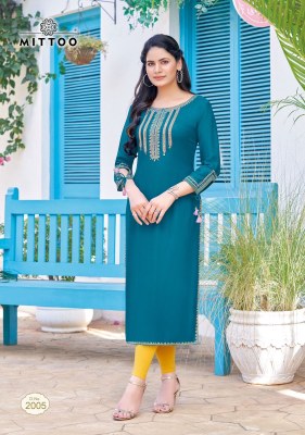 Mittoo by Styli heavy reyon embroidered kurti catalogue at affordable rate kurtis catalogs