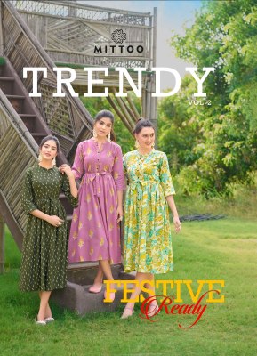 Mittoo by Trendy vol 2 fancy reyon printed tunic style kurti catalogue at low rate kurtis catalogs