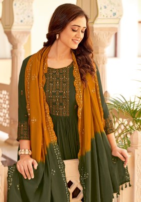 Mittoo by Vivanta wrinkle reyon embroidered long kurti pant and dupatta catalogue at low rate readymade suit catalogs