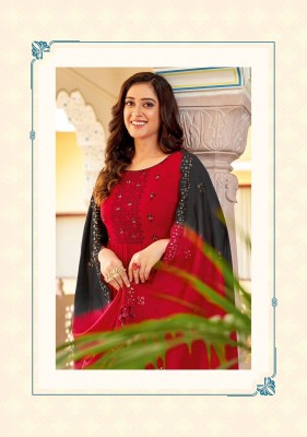 Mittoo by Vivanta wrinkle reyon embroidered long kurti pant and dupatta catalogue at low rate readymade suit catalogs