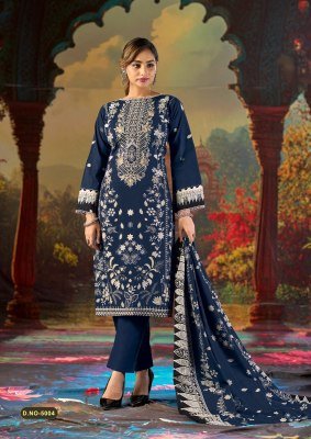 Mizaj Jazmin Vol 5 Soft Cotton Embroidered Kurti Pant Set with Dupatta (M–4XL) Karachi suits catalogs