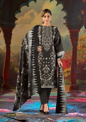 Mizaj Jazmin Vol 5 Soft Cotton Embroidered Kurti Pant Set with Dupatta (M–4XL) Karachi suits catalogs