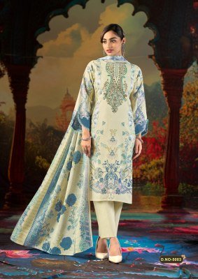 Mizaj Jazmin Vol 5 Soft Cotton Embroidered Kurti Pant Set with Dupatta (M–4XL) Karachi suits catalogs