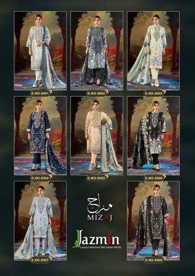Mizaj Jazmin Vol 5 Soft Cotton Embroidered Kurti Pant Set with Dupatta (M–4XL) Karachi suits catalogs