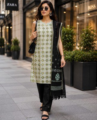 Modal Silk Kurti Pant Dupatta 3-Piece Set with Attached Sleeves Size wise Combo Set
