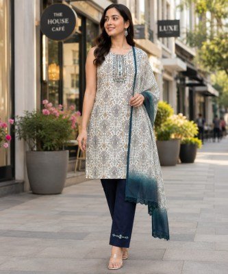 Modal Silk Kurti Pant Dupatta 3-Piece Set with Attached Sleeves Size wise Combo Set