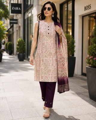 Modal Silk Kurti Pant Dupatta 3-Piece Set with Attached Sleeves Size wise Combo Set