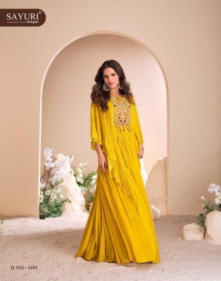 Mohey by Sayuri Designer Premium real chinon silk embroidered Gown catalogue at low rate  gown catalogs