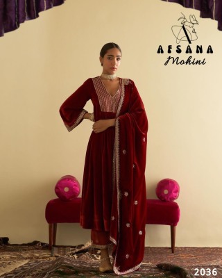 Mohini velvet A product by Afsana heavy top velvet  beautiful embroidered sequence  readymade suit catalogs