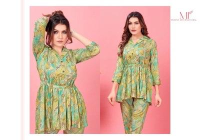 Moksh international by queen premium reyon export quality co ord set at wholesale price  Amavi