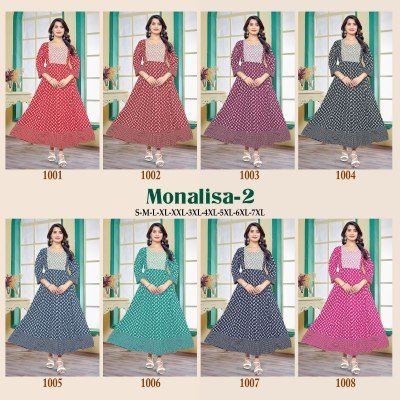 Monalisa 2 heavy reyon gold print embroidered neck kurti catalogue at affordble rate kurtis catalogs