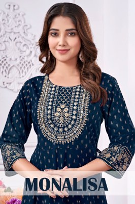 Monalisa present heavy rayon gold printed embroidered kurti ctalogue at low rate Amavi