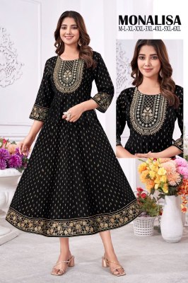 Monalisa present heavy rayon gold printed embroidered kurti ctalogue at low rate kurtis catalogs