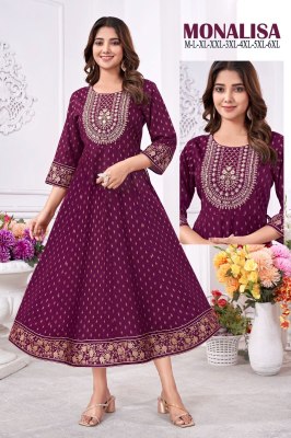 Monalisa present heavy rayon gold printed embroidered kurti ctalogue at low rate kurtis catalogs