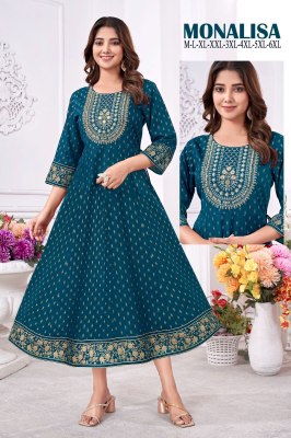 Monalisa present heavy rayon gold printed embroidered kurti ctalogue at low rate kurtis catalogs