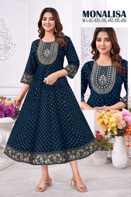 Monalisa present heavy rayon gold printed embroidered kurti ctalogue at low rate kurtis catalogs