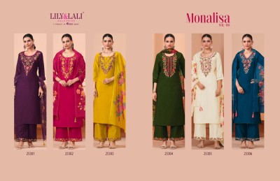 Monalisa vol 6 by Lily and lali Fancy Embroidered Work  Kurti Pant  with Dupatta catalogue at low price readymade suit catalogs