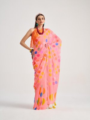 Mono.Poley Polka Pops Archie Georgette Digital Printed Saree with Fancy Latkans sarees catalogs