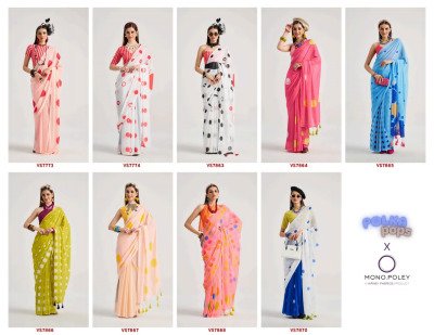 Mono.Poley Polka Pops Archie Georgette Digital Printed Saree with Fancy Latkans sarees catalogs