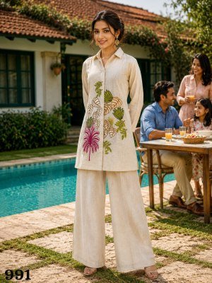 Mrudangi Diya 3 PCS Premium Jute Embroidered Cord Set co ord set catalogs